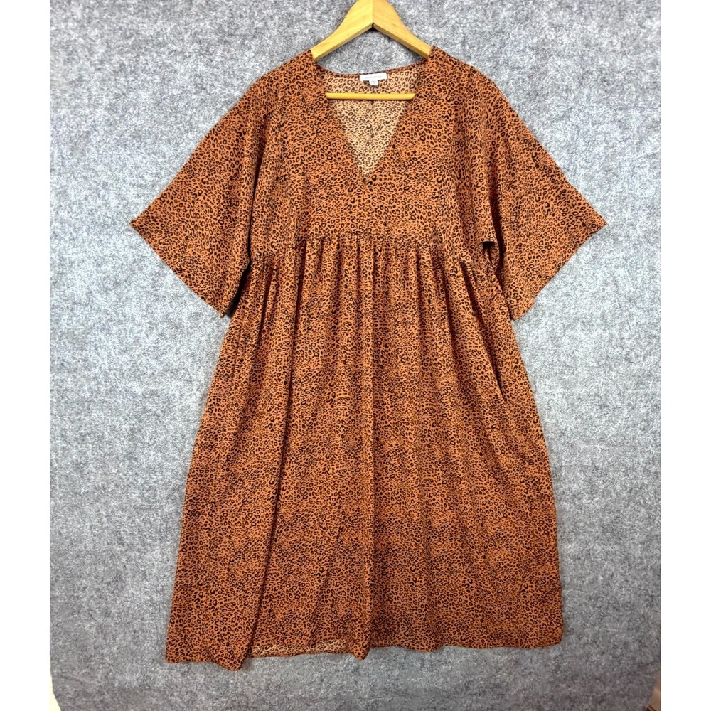 Mittoshop Midi Dress Womens Medium Brown Leopard Print Flowy Casual Oversized